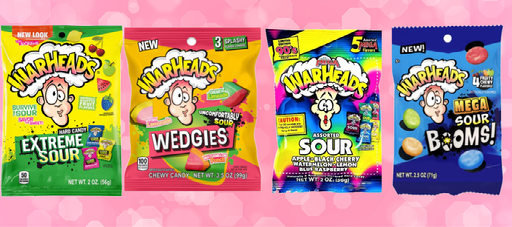 Warheads Bags Bundle Extreme sour 85g | Wedgies 99g | Mega sour booms 71g | Assorted sour 56g