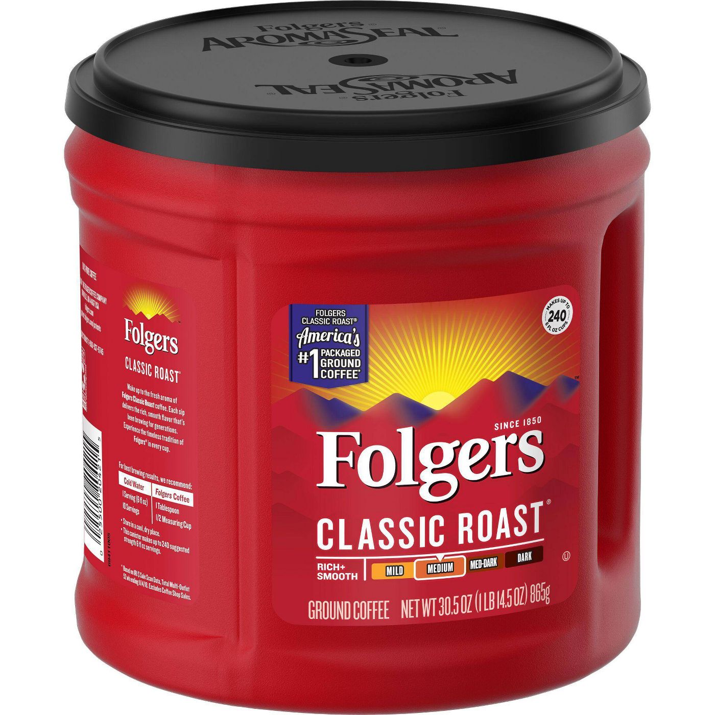 Folgers Classic Medium Roast Ground Coffee 865g