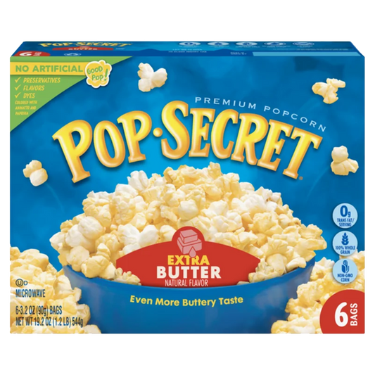 Pop Secret Extra Butter Microwave Popcorn 540g-(6 x 90g)